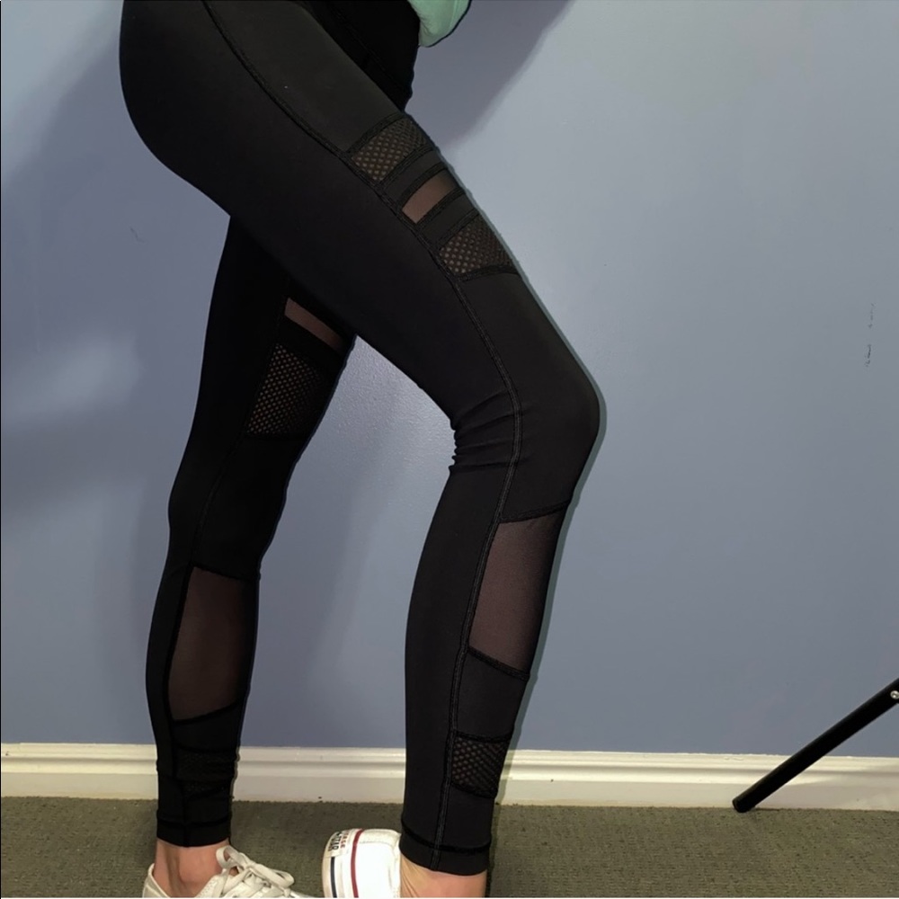 Lululemon leggings with net overlay